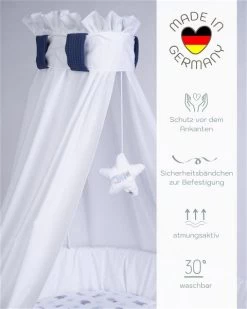 Mionido Stubenwagen Maxi Weiß Pyjamabär Blau Inkl. Garnierung, Matratze Und Matratzenbezug -Baby Produkt Laden 0300 23 2