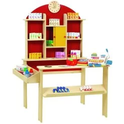 Roba Kaufladen Natur/rot Inkl. Umfangreichem Zubehör