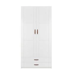 LIFETIME Schrank 100 Cm, 2 Türen, 2 Schubladen Whitewash, Massivholz, Ohne Griffe -Baby Produkt Laden 96007 10 1