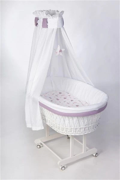 Mionido Stubenwagen Maxi Weiß Pyjamabär Flieder Mit Garnierung, Matratze Und Matratzenbezug 3 Mionido Stubenwagen Maxi Weiß Pyjamabär Flieder Mit Garnierung, Matratze Und Matratzenbezug