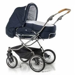 HESBA Condor Coupe Kinderwagen Außen 594 Innen 700 Schwenkbare Vorderrädern Schwarz, Ledergriff Hellbraun