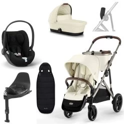 CYBEX Gazelle S Kinderwagen Seashell Beige + Cloud T I-Size + Zubehör Bundle