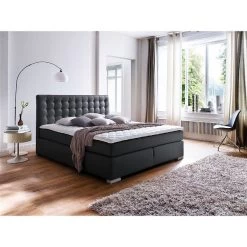 Meise Isa Boxspringbett 200 X 200 Cm Schwarz Kunstleder - Inklusive Lieferung
