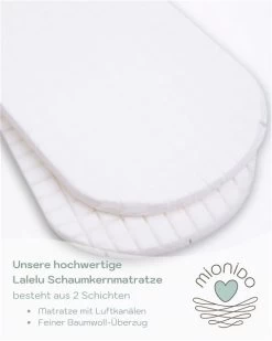 Mionido Stubenwagen Maxi Natur Pyjamabär Blau Mit Garnierung, Matratze Und Matratzenbezug -Baby Produkt Laden lalelu 2 schichten 4