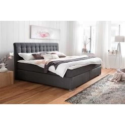 Meise Lenno Boxspringbett 200 X 200 Cm Anthrazit Stoff Kopfteil Gesteppt & Gratis Lieferung