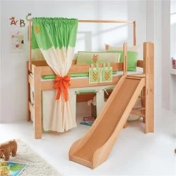 Relita LEO Spielbett Buche Massiv Geölt Mit Rutschenturm Und Himmelstange -Baby Produkt Laden leo buche indianer 3