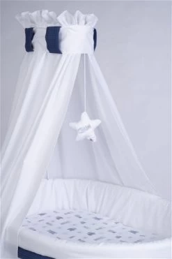 Mionido Stubenwagen Maxi Weiß Pyjamabär Blau Inkl. Garnierung, Matratze Und Matratzenbezug -Baby Produkt Laden mmm0815