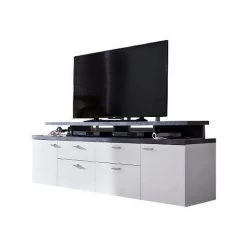 Trendteam Mood TV-Lowboard Weiß Melamin / Stone Dunkel