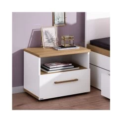 Paidi Oscar Nachtkommode - 1 Schubkasten, 1 Fach Kreideweiß/Eiche-Nebraska - Zum Aktionspreis