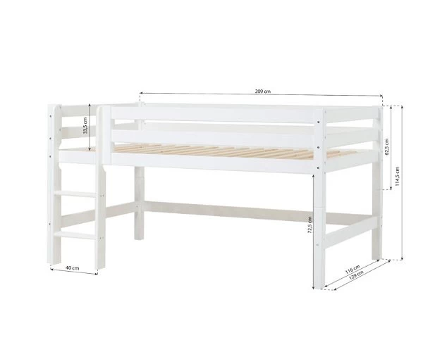 Hoppekids Halbhohes Bett ECO Luxury 120x200 Cm Weiß Mit Gerader Leiter & Absturzsicherung 6 Hoppekids Halbhohes Bett ECO Luxury 120x200 Cm Weiß Mit Gerader Leiter & Absturzsicherung – Bild 4