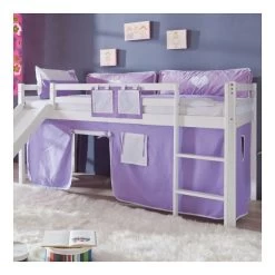 Relita LEO Spielbett Buche Massiv Geölt Mit Rutschenturm Und Himmelstange -Baby Produkt Laden purple weiss gr 11