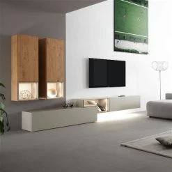 Hülsta Tetrim Wohnwand 3 - Lack & Natureiche Lowboard-Kombi & 2 Hängeelemente -Baby Produkt Laden tetrim kombi 3