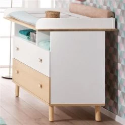 Paidi Ylvie Wickelkommode 2 Schubkästen Birke/Weiß Mit Wickelkaufsatz - Schmale Ausführung